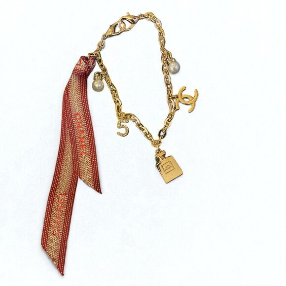 Designer Gold Chain Purse Bag Charm Keychain with CC, Pearls & Lock Charm, 5 New - Picture 2 of 3